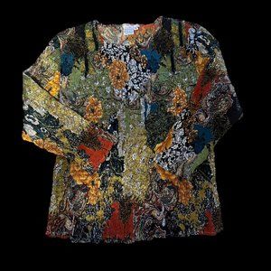 Alberto Makali Art To Wear Embellished Abstract Floral Scrunch Shirt M